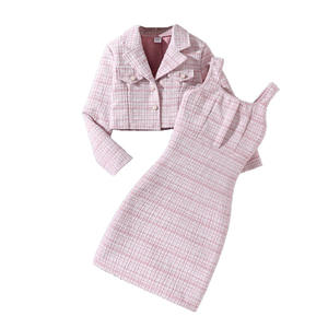 Completo Primaverile e Autunnale 2026 per Ragazze 8-12 Anni, Set Due Pezzi con Blazer Corto a Quadri e Abito Aderente Senza Maniche, <span class=keywords><strong>Abbigliamento</strong></span> per Adolescenti - Product Image 5