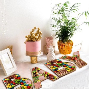 Bamboo <b>Letter</b> Tray Snack Plate For Party Home Dining <b>Wood</b> Color Simple Style Serving Trays - Product Image 2