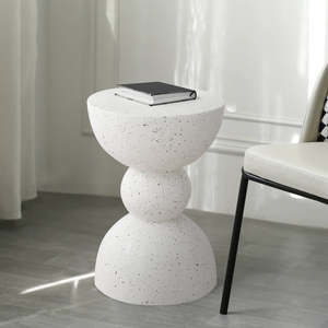 Tavolino a 3 livelli Hourglass Ball in MgO, Tavolino da Caffè in <span class=keywords><strong>Terrazzo</strong></span> Bianco Maculato, Arredamento Moderno per Interni ed Esterni Resistente alle Intemperie - Product Image 2