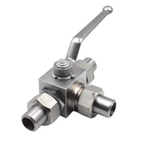 Vanne à boisseau sphérique haute pression 3 voies KHB3K, type à souder bout à bout, 10 14 18 22 mm, en acier inoxydable, hydraulique, avec manchon soudé 3 voies