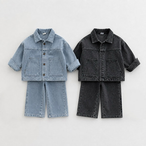 Jongens Herfst/Lente Nieuwe Stijlvolle Denim Tweedelige Outfit <span class=keywords><strong>Set</strong></span> voor <span class=keywords><strong>Baby</strong></span>'s & Kinderen Casual Stijl - Product Image 3