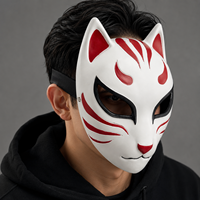 Masque de renard Kitsune en résine japonaise, masque de démon Kabuki pour cosplay d'anime avec sangle réglable pour accessoires de fête d'Halloween, hommes et femmes