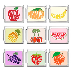 Fruit Series Italian Modular Bracelet Links Stainless Steel Rectangle DIY Jewelry Set For Bracelet Making Oil Dripping Finish - Product Image 1