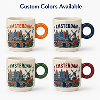Ensemble de mini-tasses à café en céramique souvenirs d'Amsterdam, Pays-Bas, avec motifs moulin à vent et tulipe, en porcelaine fine, personnalisable OEM, vente en gros