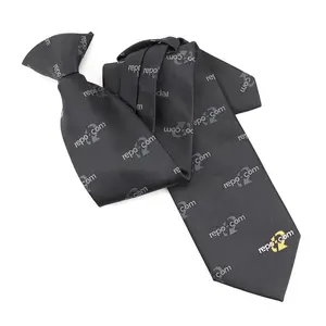 Ties For Men XINLI Custom Brand Logo Easy Using Polyester Woven Security Tie Black Neck Ties For Men Clip On