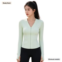 Veste de yoga pour femmes automne/hiver, nouveau style, fermeture éclair, manches longues, couleur unie, nylon, élasthanne, vêtements de yoga, sport, course à pied/entraînement