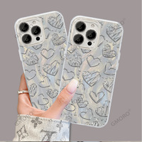 Coque de téléphone portable transparente antichoc avec motif cœur, compatible avec les modèles 16/17 Pro Max, en fil de plume peint