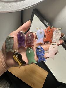 Aksesori Gantungan Kunci Kalung Gaya Eropa Amerika DIY Anak-anak Berlapis Emas Liontin Ikan Mata Kristal Batu Alam - Product Image 3