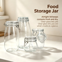 Bocaux Mason personnalisables avec logo TS, 500 ml/750 ml/1000 ml, en verre, pour le stockage alimentaire, avec couvercle à clipser, pour une utilisation en cuisine
