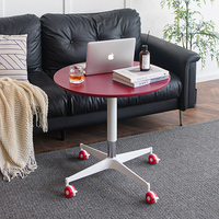 Table basse ronde en bois réglable en hauteur, mobile et à roulettes, couleur macaron, pour petit espace, maison, balcon, table à manger multifonctionnelle