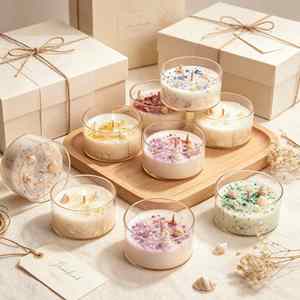Soy Wax Scented Candles in Glass <b>Jars</b> with Seashells and Glitter Bohemian Aromatherapy Home Decor Round 1 Wick Floral <b>Plant</b> Scen - Product Image 2