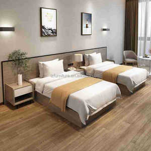 Hotel <b>Platform</b> <b>Bed</b> Set Durable Wooden <b>Frame</b> with Panel Headboard and Matching Nightstands for for 3 Star Hotel Bedroom Furniture - Product Image 2