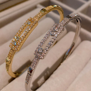 Bracelet de mode en or blanc micro-serti de zircons, bijoux de fête pour femme, design empilable - Product Image 2