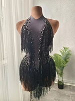 Justaucorps de scène à pompons sexy dos nu à paillettes strass une pièce combinaison courte pour femmes body de danseuse de club