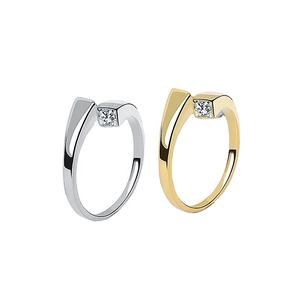 Anello Unisex Ouj in Argento Sterling 925 Placcato Oro con Zirconia Quadrata Irregolare, Design Aperto e Regolabile - Product Image 1