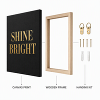 Tableau mural personnalisé sur toile SHINE BRIGHT, citation inspirante dorée, peinture sur toile tendue pour chambre à coucher