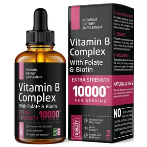 Gotas líquidas del complejo B de vitamina B, suplemento líquido complejo B, aumento de la energía y el intercambio, 2oz