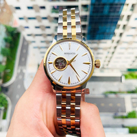 Herren Luxus Zweifarbiges Gold-Silber Gliederarmband Automatische Mechanische Uhr mit Offener Zifferblattgestaltung Formelle Armbanduhr