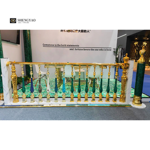 Barandilla <span class=keywords><strong>de</strong></span> Lujo para Villa con Decoración <span class=keywords><strong>de</strong></span> Piedras Preciosas, Pasamanos con Jarrón <span class=keywords><strong>de</strong></span> Malaquita Verde - Product Image 5