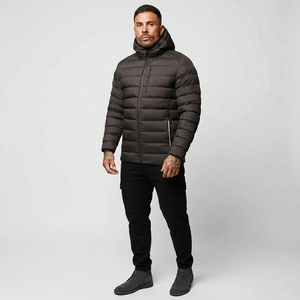 Brand New High Quality Custom Made Winter Men's Canvas Stand Collar Puffer <b>Jacket</b> Lightweight Zipper <b>Waterproof</b> Front - Product Image 1