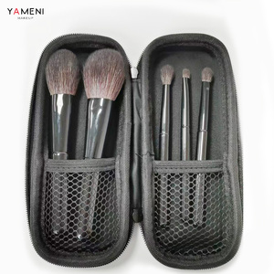 Ensemble de 5 pinceaux de maquillage en poils de chèvre, manche en bois noir, virole en cuivre, pinceaux ronds pour poudre, visage, yeux, blush, fard à paupières, kit de pinceaux cosmétiques - Product Image 4