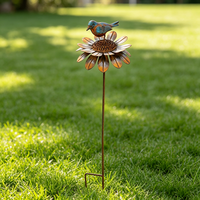 Ornement d'art floral en forme de tournesol et d'oiseau OEM ODM pour la décoration extérieure de jardin, patio, cour et parterre de fleurs