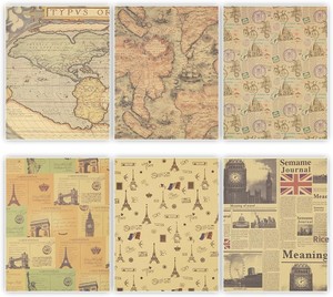Papel de Regalo Decorativo Kraft con Diseño de Mapas del <span class=keywords><strong>Mundo</strong></span> Vintage, Torre Eiffel y Bicicleta, Plegado Plano - Product Image 2