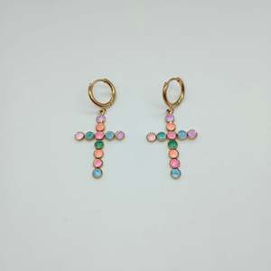 Fashion Drop <b>Earrings</b> 316L Stainless Steel PVD Gold Plating Cross Design Multicolor <b>Studs</b> For Women Jewelry - Product Image 1