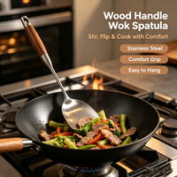 Ensemble de 6 ustensiles de cuisine en acier inoxydable 304 avec manche en bois de rose, finition satinée, spatule, louchette, écumoire, trou de suspension