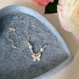 Trendy S925 Sterling <b>Silver</b> Cubic Zirconia Butterfly Pendant with Shell <b>Pearl</b> <b>Necklace</b> for Women Jewelry - Product Image 6