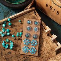 Ensemble de boucles d'oreilles turquoise de style occidental pour femmes 6 paires de boucles d'oreilles en alliage de bohème avec décor en pierre turquoise Concho