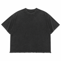 T-shirt Homme en Gros, Grammage Lourd, Délavé à l'Acide, Ourlet Déchiré, Coupe Boxy, Style Vintage Streetwear, T-shirt Vierge pour Impression Graphique