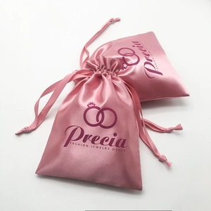 Eco Friendly Recyclable Custom Logo Printed Pink <strong>Satin</strong> Drawstring Bag For Wedding Gift Hair Shoe Packaging Soft <strong>Pouch</strong> Bag - Product Image 6
