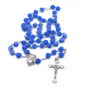 Resina Rosa flor collar Rosario <span class=keywords><strong>Virgen</strong></span> María Cristo cruz cristiana católica cuentas de oración - Product Image 3