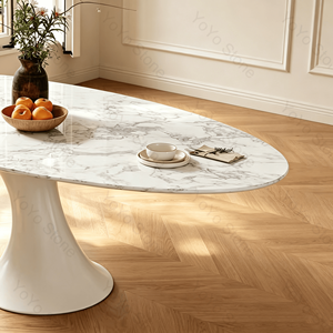 UnionStone Wholesale Luxury Carrara <b>White</b> Marble Oval <b>Dining</b> <b>Table</b> <b>White</b> Tulip Pedestal Base Stone <b>Table</b> for Hotel Villa - Product Image 6