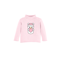 Vêtements pour enfants personnalisés vêtements d'hiver à manches longues 100 coton tricoté rose col roulé pour petites filles chandails avec des motifs de Noël