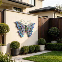 Sculpture murale 3D en fer forgé artisanal, décoration murale en forme de papillon pour la maison, la cour, le balcon