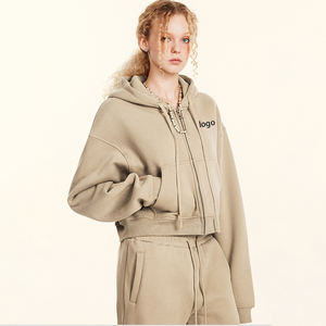 Sweat-shirts et hoodies pour femmes de haute qualité en molleton 100% coton, avec logo personnalisé imprimé, coupe courte, grandes tailles - Product Image 3