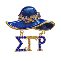 Broche de mariage en alliage de zinc plaqué rhodium avec cristaux jaunes et bleus, motif lettre grecque SGRHO Sorority Gamma Rho pour femme