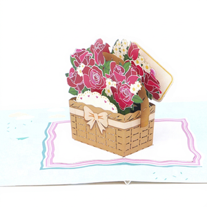 3D Pop up Basket of Roses Greeting <b>Cards</b> / Folk Art Easter Souvenir / Handmade Paper with Gold Stamping and High Quality - Product Image 1