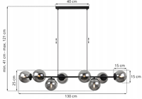 JACKSUN Suspension Moléculaire Moderne Nordique Magic Bean, Luminaire Suspendu Longue Ligne Gris Fumé pour Salle à Manger, 130cm, 8 Lumières