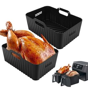 Reino Unido, Novedad, Reutilizable, Rectangular, Apto para alimentos, Revestimiento de silicona para freidora de aire, cesta de silicona para hornear, compatible con Ninja Dual - Product Image 1