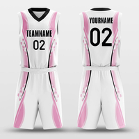 Jersey Basket Kustom Murah Retro Mesh Putih dan Pink Seragam Basket dengan Sublimasi