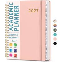 Carnet de planification hebdomadaire et mensuel à spirale double avec couverture personnalisée 2027, avec onglets mensuels, poche intérieure, bande élastique 3474