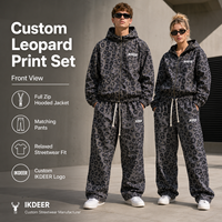 Ensemble de sweat-shirts pour hommes IKDEER, 100% coton, coupe ample, imprimé léopard, pantalon de sport ample à jambes larges