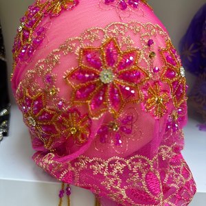 Nouveauté 2026 : Hijabs en coton à motifs floraux, Turban de luxe pour femme de Dubaï, Chapeau brodé en dentelle, Foulard à pampilles et perles fait main, Respirant toutes saisons - Product Image 2