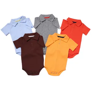 Bebé infantil Onesies Venta al por mayor Sólido Neutral Color Sublimación del niño Mamelucos de manga corta Polo Cuello Algodón Onesies al por mayor