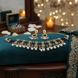 Super High Quality <b>Gold</b> Plated Alloy Turquoise Ethnic Necklace Earrings Maang Tikka <b>Set</b> Women's Engagement Party Anniversaries - Product Image 3