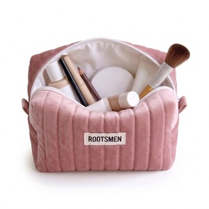 Bolsa de Terciopelo Grande de 21 cm, Color Rosa Empolvado, Bolsa de Aseo Acolchada de Terciopelo, Estuche de Maquillaje con Cierre, Logotipo Personalizado OEM - Product Image 2