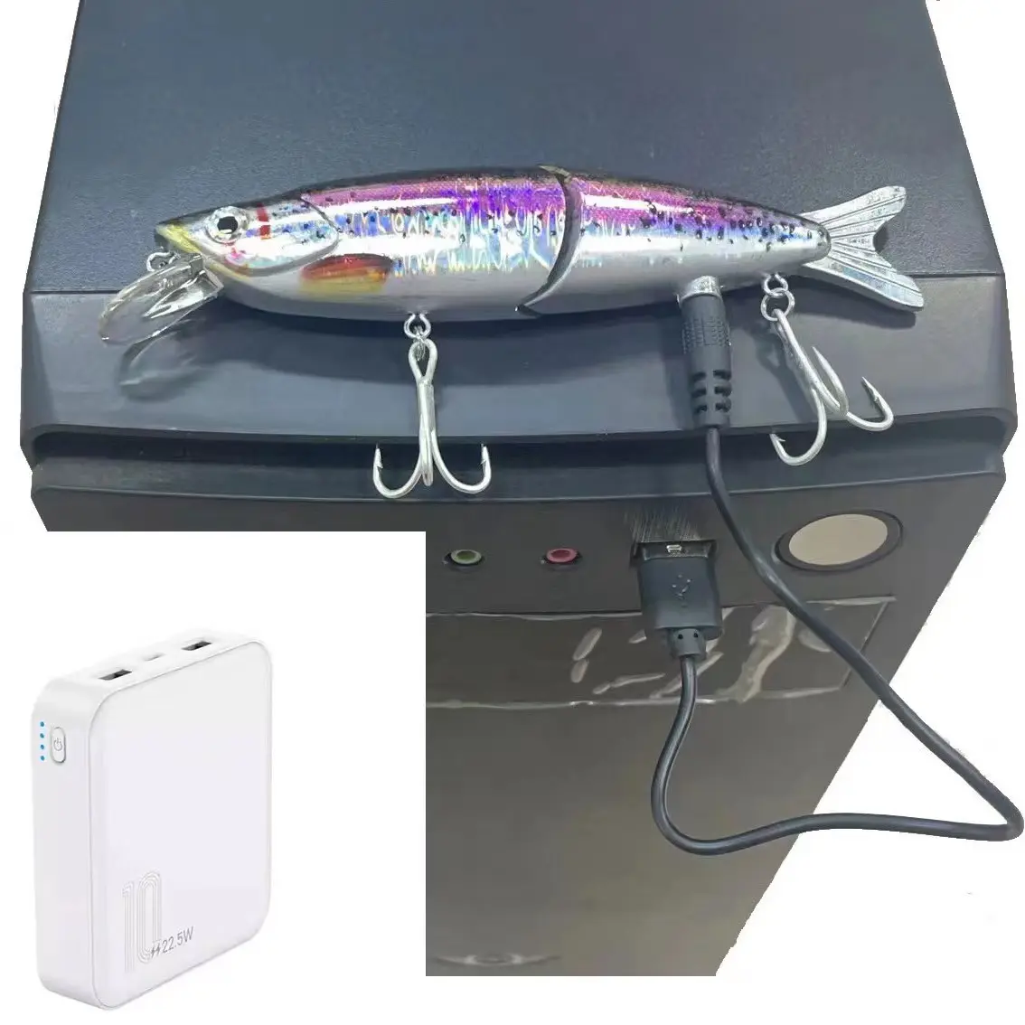 เหยื่อตกปลาอิเล็กทรอนิกส์แบบเชื่อมต่อด้วย USB ชาร์จได้เหยื่อล่อตกปลาสำหรับว่ายน้ำอัตโนมัติ